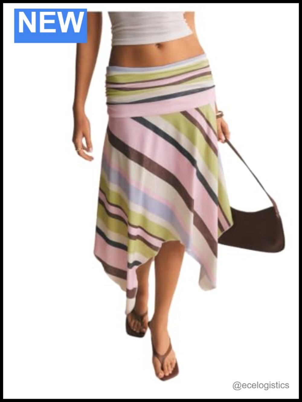 Women's Striped Low Rise Asymmetrical A-Line Skirt Y2K Summer